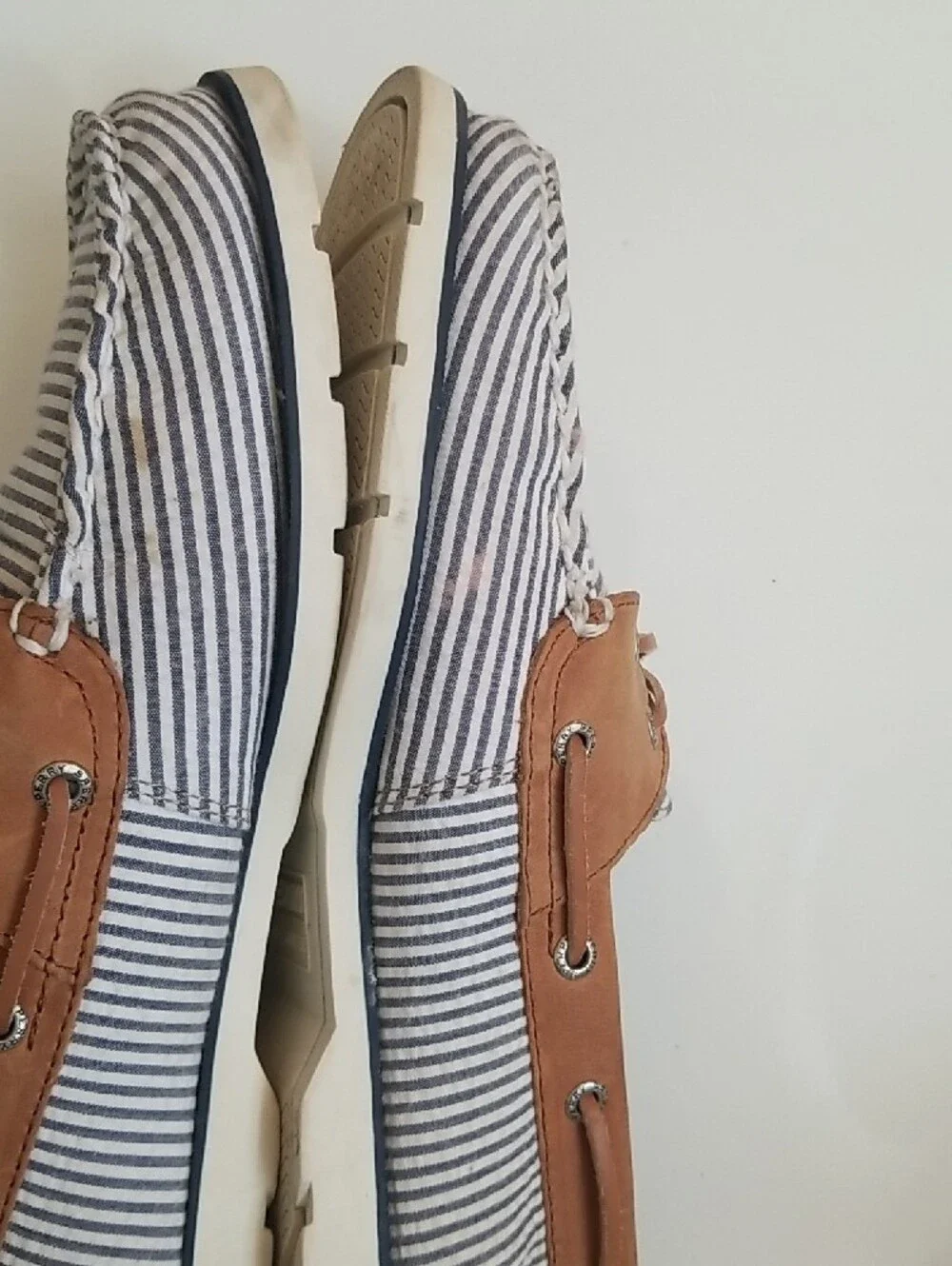 Sperry Navy & Tan Striped Canvas Boat Shoes